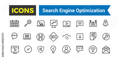 SEO Outline Web Icons Set - Search Engine Optimization, Thin Line Web Icon Collection, Icon collection. Editable vector illustration.