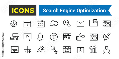 SEO Outline Web Icons Set - Search Engine Optimization, Thin Line Web Icon Collection, Icon collection. Editable vector illustration.
