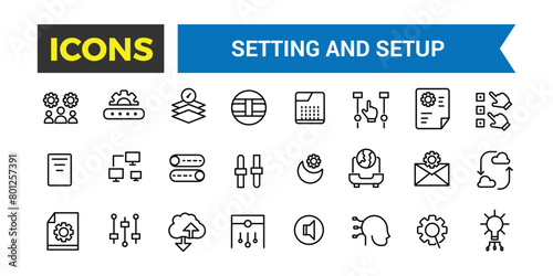 Setting And Setup Line Icons Collection, Operation, Processing, Tools Icons, Ui Icon Set, Thin Outline Icons Pack, Vector Illustration