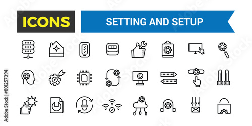 Setting And Setup Line Icons Collection, Operation, Processing, Tools Icons, Ui Icon Set, Thin Outline Icons Pack, Vector Illustration