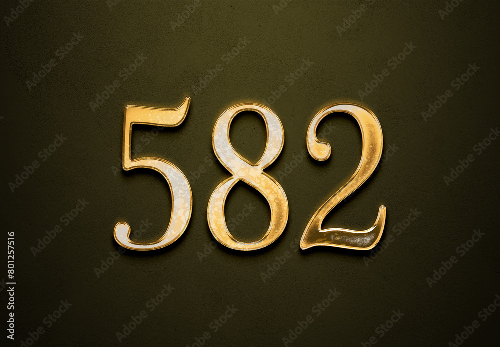Old gold effect of 582 number with 3D glossy style Mockup. Old gold effect of 582 number with 3D glossy style Mockup.