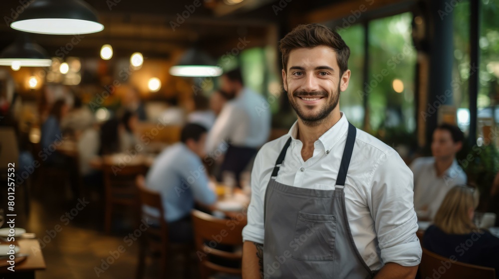 Fototapeta premium Portrait of a happy male waiter in a restaurant