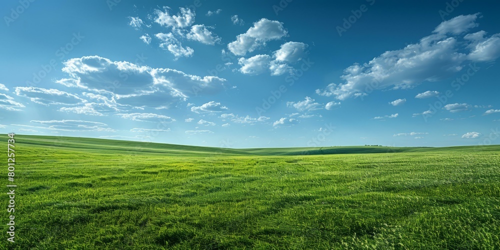 Green rolling hills under blue sky with clouds