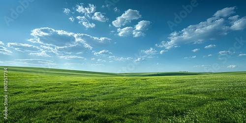 Green rolling hills under blue sky with clouds