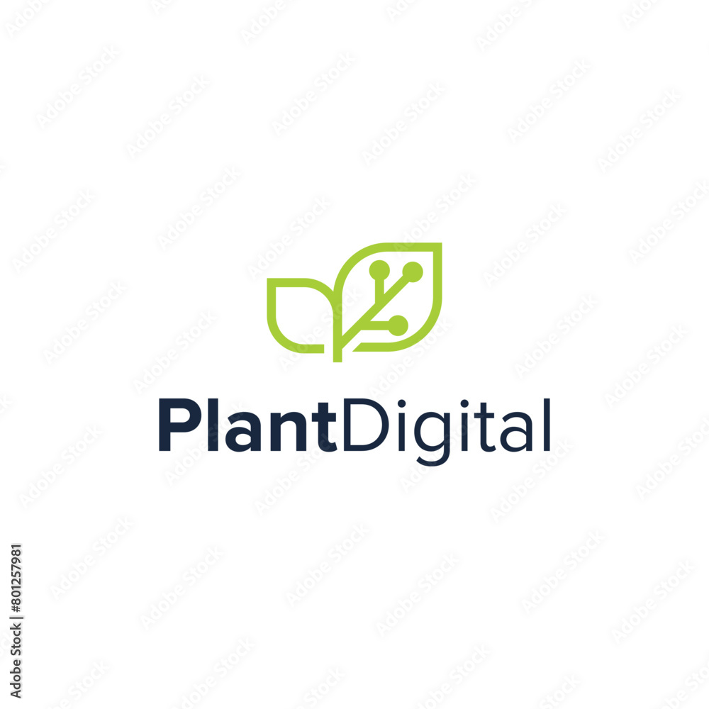 plant digital simple sleek creative geometric modern logo design vector