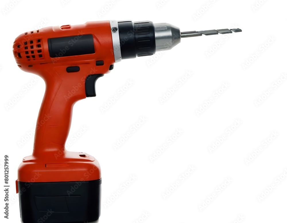 A cordless power drill with a drill bit attached