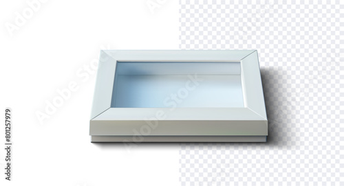Modern Empty Lightbox on Transparent Background. A 3D an empty, modern lightbox with a soft light blue background, ideal for displaying advertising and messages. Vector illustration