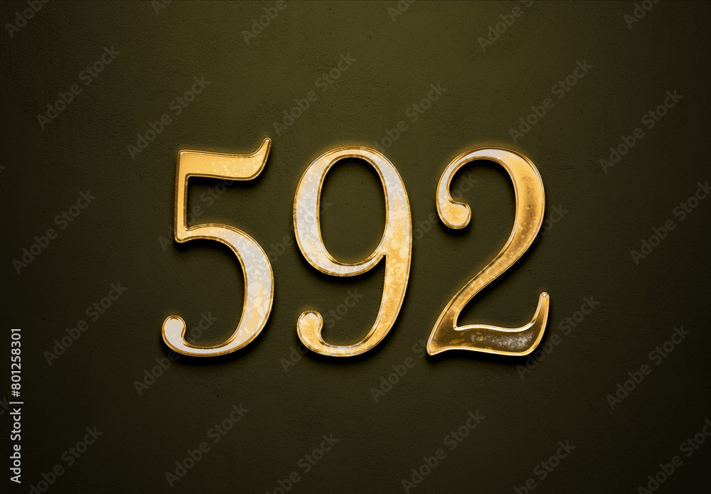 Old gold effect of 592 number with 3D glossy style Mockup. Old gold effect of 592 number with 3D glossy style Mockup.