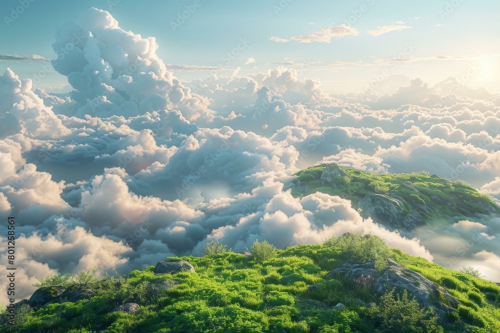 Fototapeta premium Green hills and white clouds
