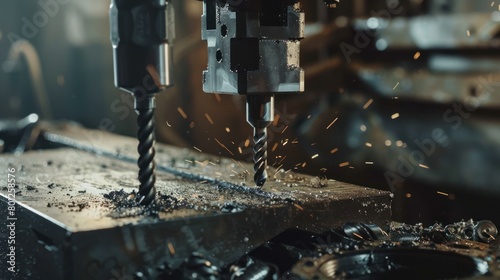 The modern drill bit process is drilling holes in steel boards. AI generated image