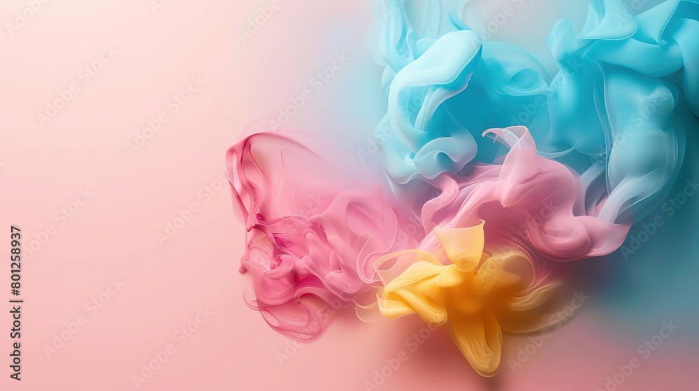 Fototapeta premium abstract background with copy space pastel pink blue yellow acrylic ink drop swirl motion, Generative Ai
