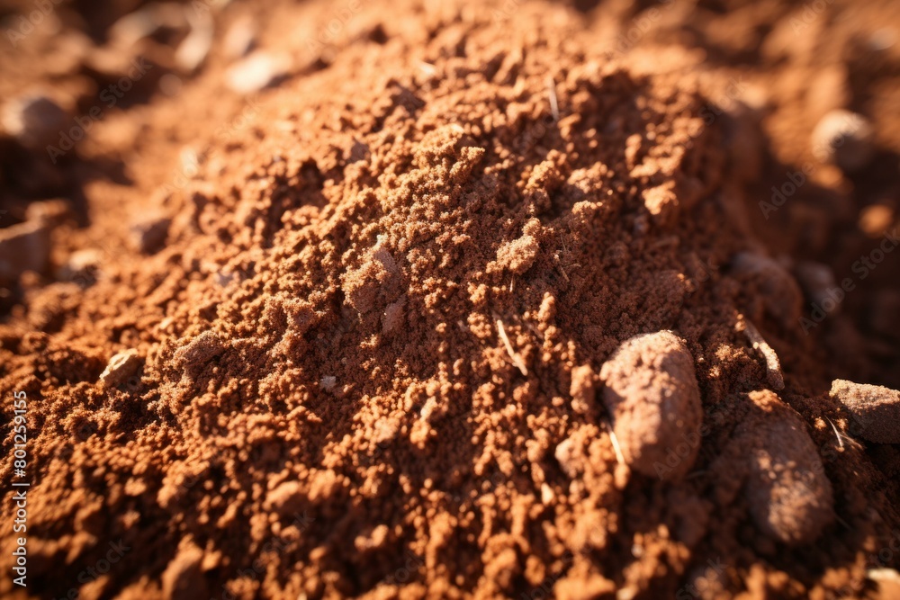 Close-up image of a pile of red soil Close-up image of a pile of red soil