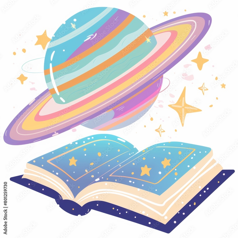 .A cute_planet stars and an_open book clipart