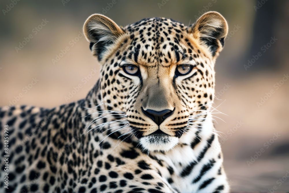 Obraz premium 'desert south africa portrait kalahari leopard african animal mammal big cat predator panthera wildlife spot spotted nature natural eye face carnivore dangerous safari wild wilderness beast felino'