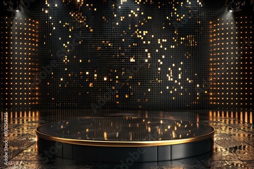 Black and gold stage with spotlights photo