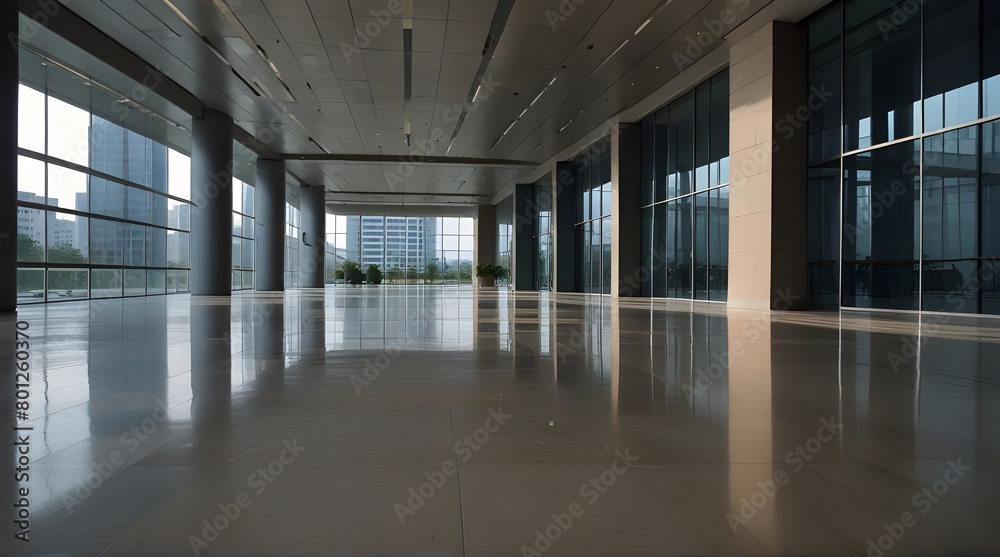 A large empty bright room with four panoramic windows.generative.ai