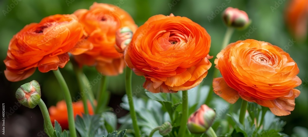 Vibrant orange blossoms in a field with soft focus background stock photo aesthetic Vibrant orange blossoms in a field with soft focus background stock photo aesthetic