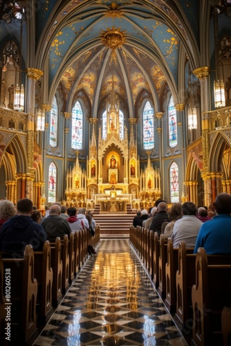 Church Interior Nave With People In Pews photo
