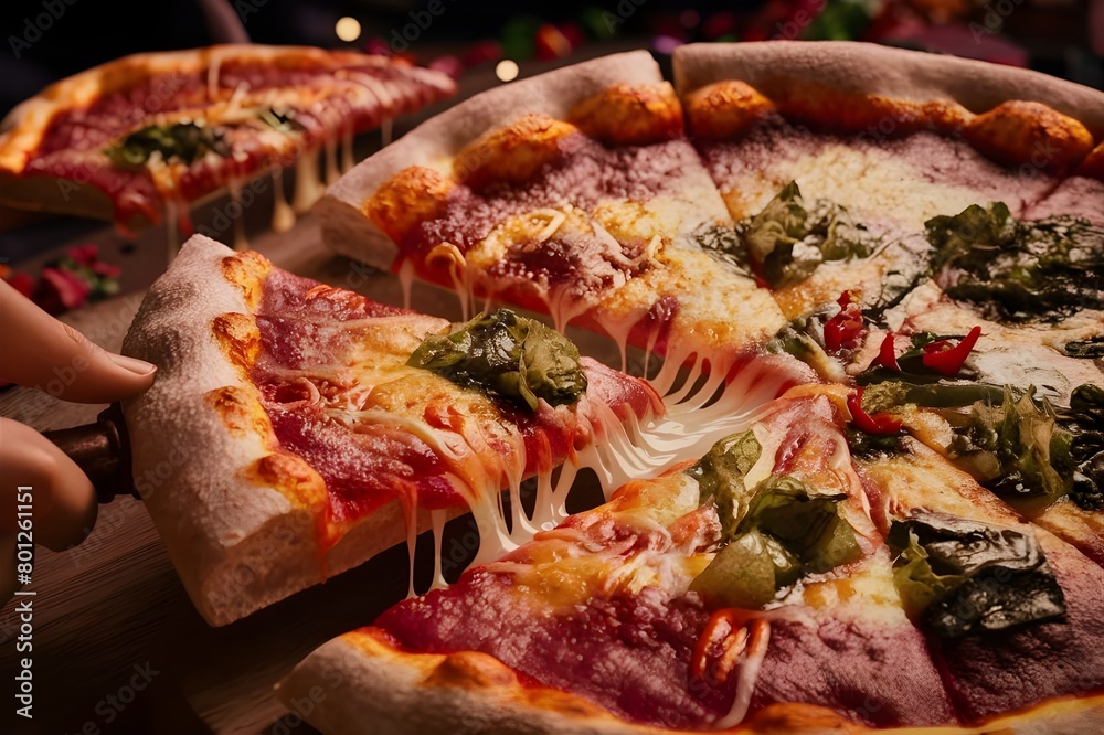 Cutting pizza into slices with one slice missing generative AI Cutting pizza into slices with one slice missing generative AI
