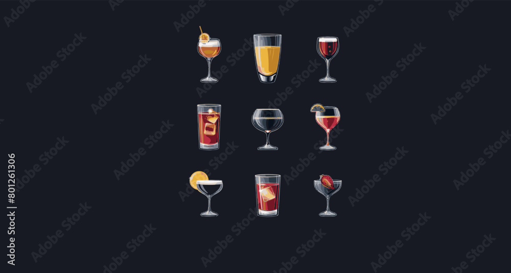 Assorted Drinks on Black Background Assorted Drinks on Black Background