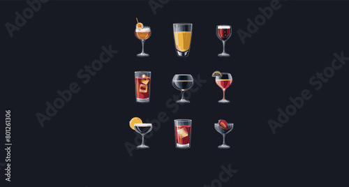 Assorted Drinks on Black Background