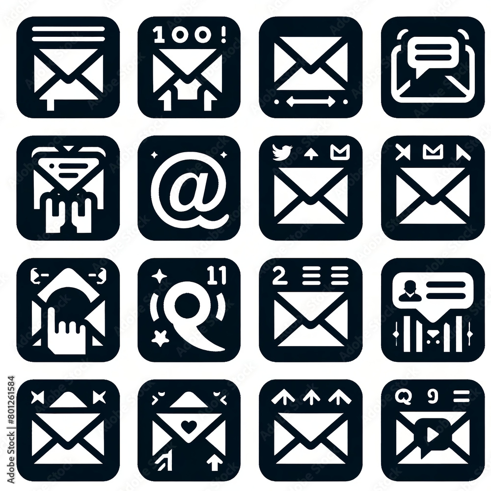 Monochrome Email and Communication Icon Set Monochrome Email and Communication Icon Set