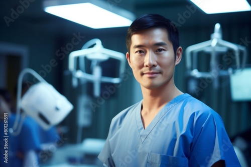 Portrait of asian doctor medical worker in surgical clothing in an operating room, concept of surgery and professionalism in the medical field