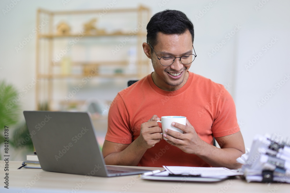 Man working in home office, working at home. Man working in home office, working at home.