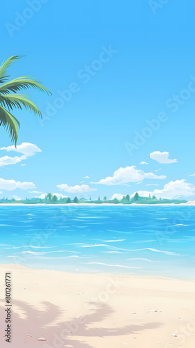 Tropical Tranquility  Sandy Beachscape under Blue Skies. Realistic Beach Landscape. Vector Background