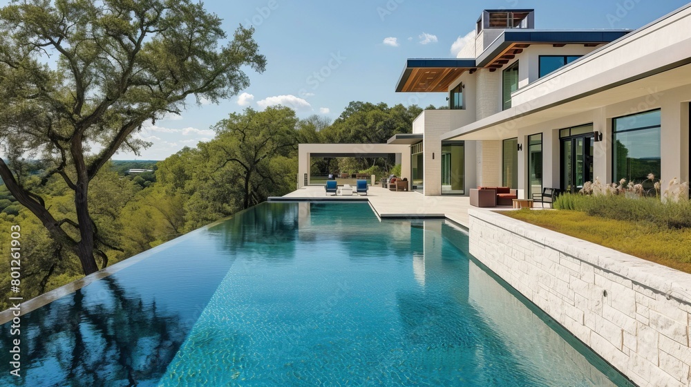Modern luxury house with infinity pool and stunning hill country views
