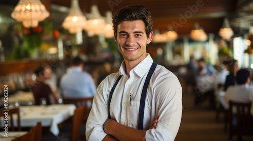 Portrait of a young male waiter smiling at a restaurant