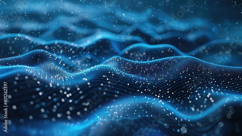 abstract blue background with glowing particles,Dynamic Digital Landscape with Abstract Blue Particle Waves,Futuristic wave ,Network connection structure in cyberspace