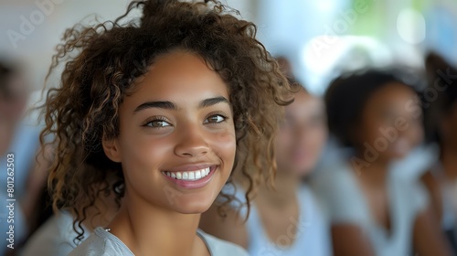 Intimate and dynamic group scene with radiant young woman