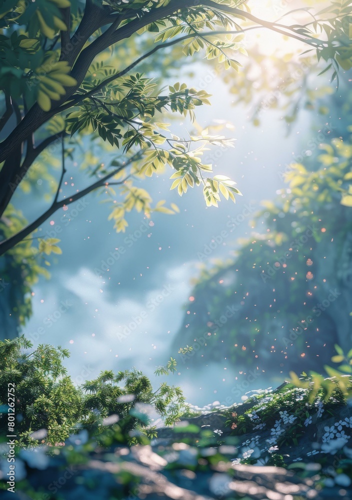 Fototapeta premium fantasy landscape with a large tree and a view of the valley