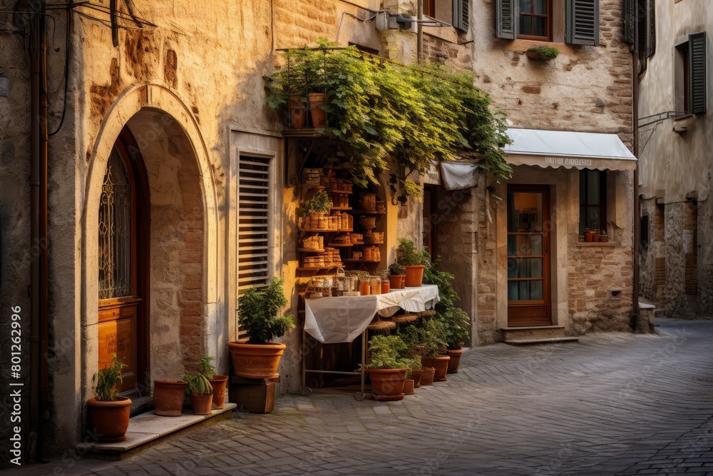 A Quaint Fresh Pasta Shop in a Cobblestone Alley, Radiating Authentic Italian Vibes with Its Rustic Architecture and Warm Lighting A Quaint Fresh Pasta Shop in a Cobblestone Alley, Radiating Authentic Italian Vibes with Its Rustic Architecture and Warm Lighting