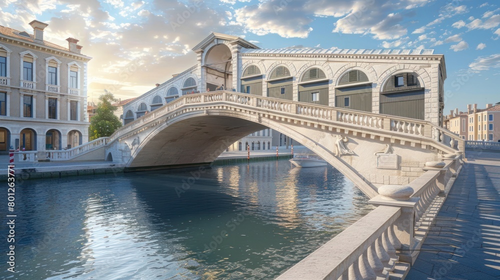 D Rendered Sunset Glow on Italys Historical Ponte di Rialto