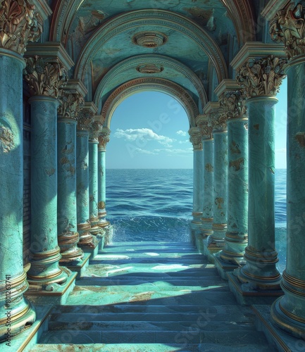 fantasy architecture, walkway to the sea