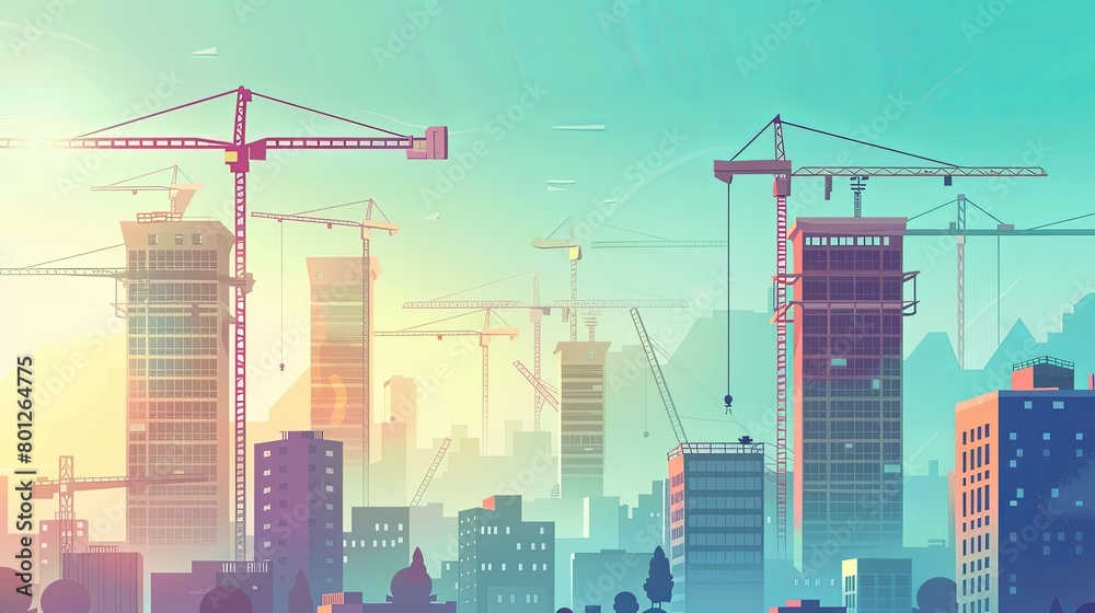 Urban Construction Landscape, architectural firms, construction companies, and real estate agencies. The background can depict modern buildings and construction cranes against the urban sky Urban Construction Landscape, architectural firms, construction companies, and real estate agencies. The background can depict modern buildings and construction cranes against the urban sky