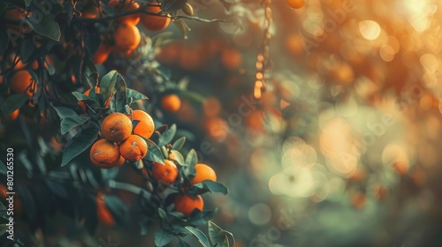Portrait of a tree full of ripe oranges harvest ready to be picked on blur background. generative AI photo