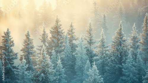 Snow-covered pine trees in the winter forest