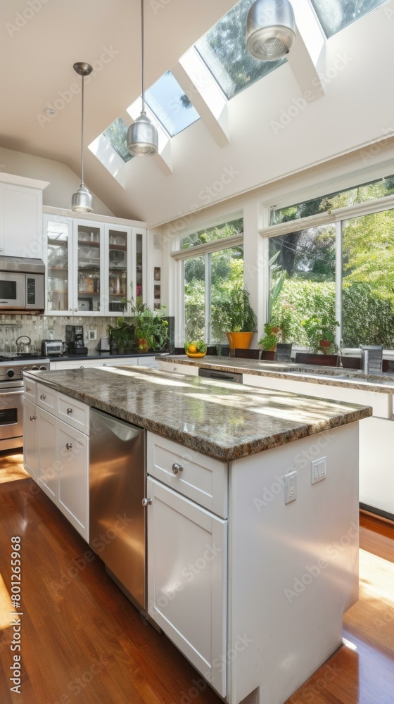 Modern kitchen interior with large island and vaulted ceiling Modern kitchen interior with large island and vaulted ceiling