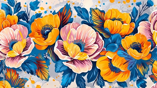 pottery style flowers illustration poster background