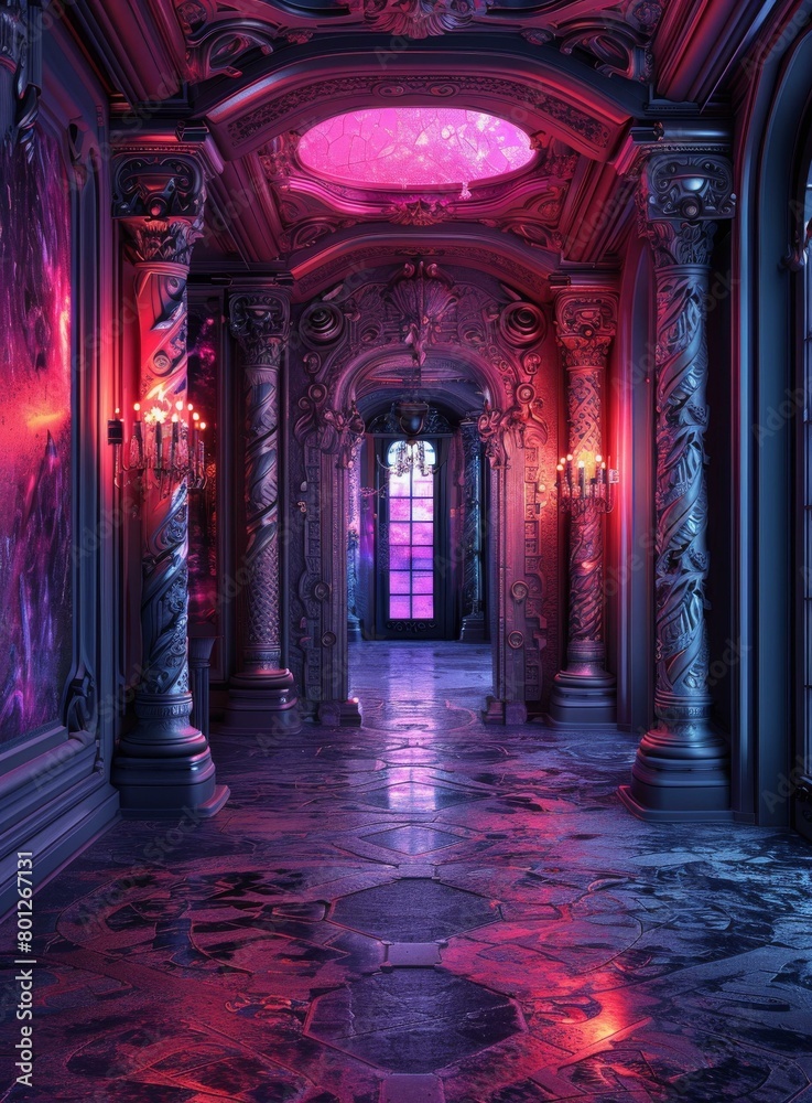 Mystical Glowing Purple Palace Hallway