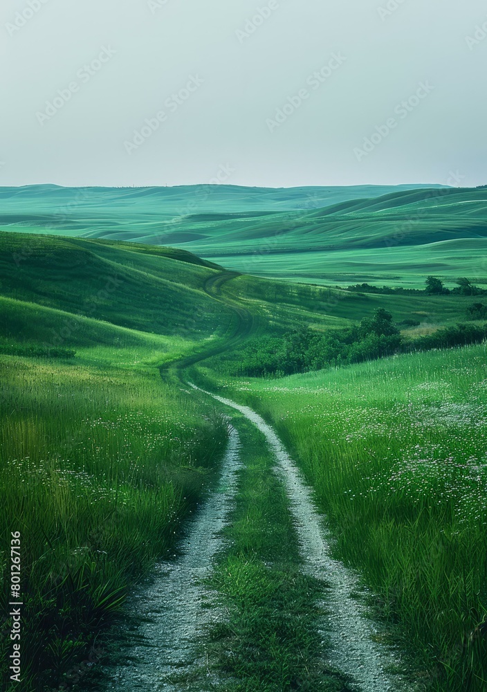 Fototapeta premium Countryside dirt road through green rolling hills
