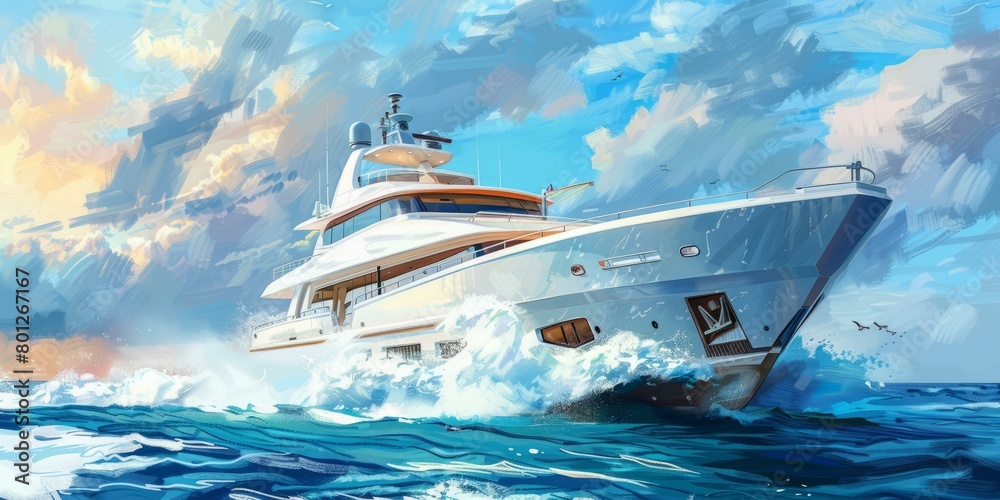 Blue and white luxury yacht cruising on the ocean Stock Illustration ...