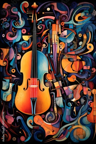 Colorful abstract painting of musical instruments