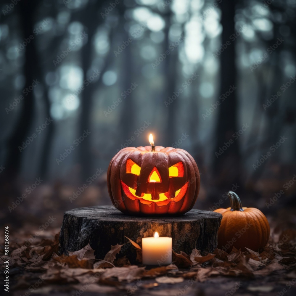 Halloween pumpkin in the woods