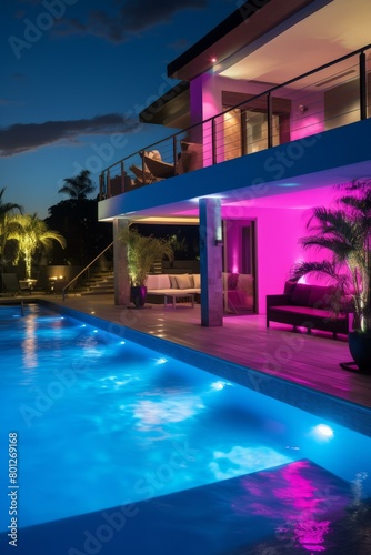 Modern villa with pool and colorful led lighting © duyina1990