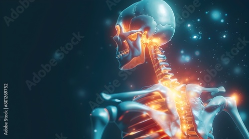 Glowing Red Hot Spot on Anatomical Skeleton Symbolizing Acute Pain and Medical Condition