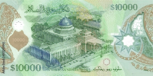 Vector reverse high polygonal pixel mosaic banknote of Brunei. Denominations of bill 10000 ringgit. Game money of flyer. Part 2